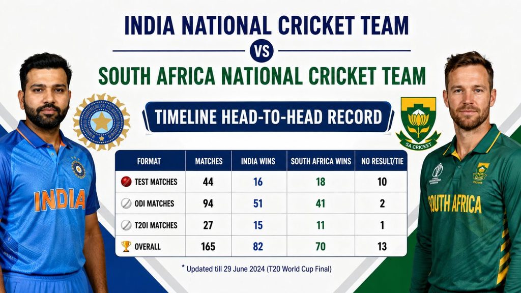 India National Cricket Team vs South Africa National Cricket Team Timeline Head-to-Head Record